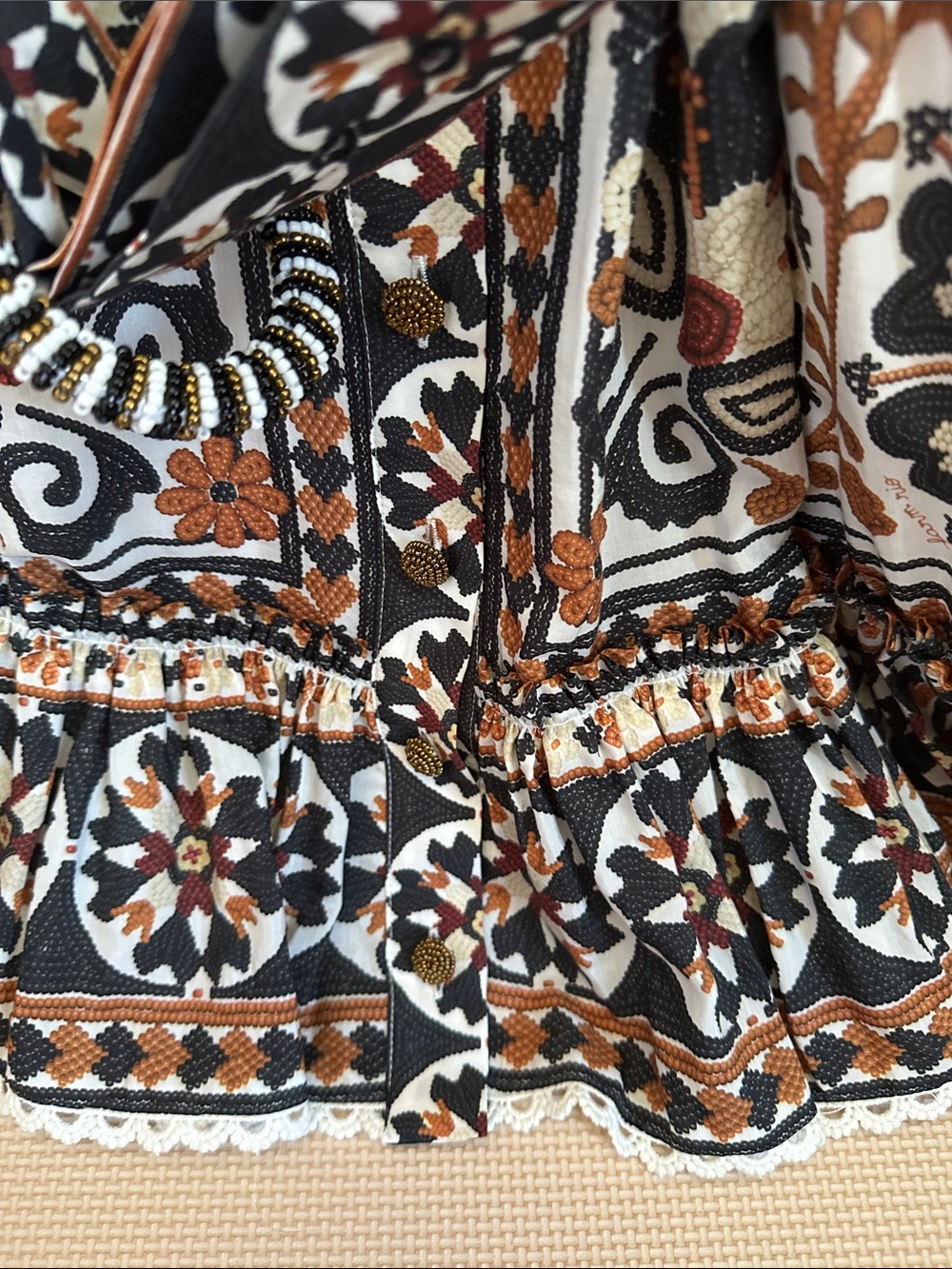 FARM Rio White Dress with Black and Brown Floral Trim - Picture 4 of 4